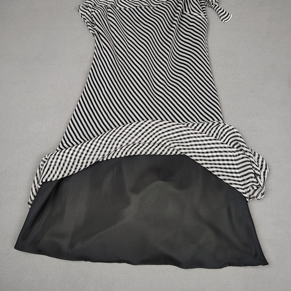 Vision 100%, Silk Dress Women 12 Black White Striped Lightweight Flowy Slip On - Picture 5 of 9